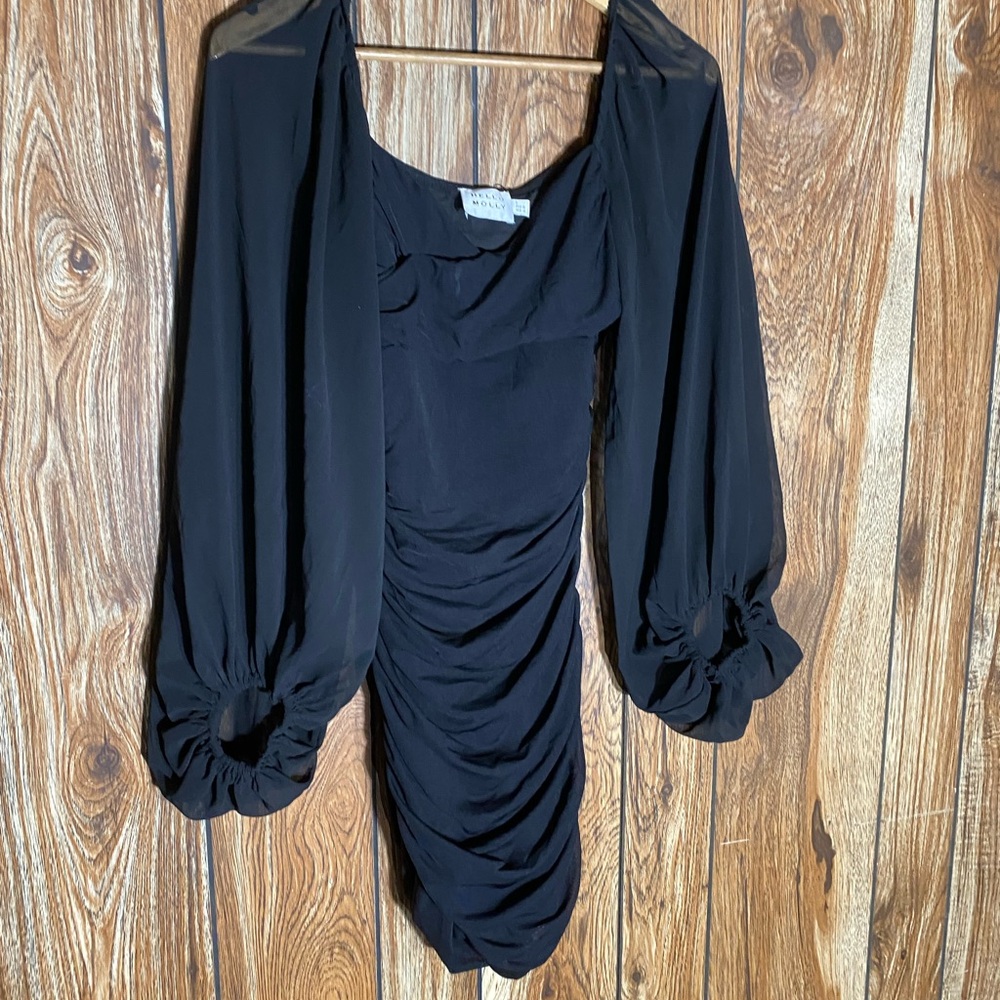 Hello Molly Black Bodycon Dress with Bishop Sleeves brand new